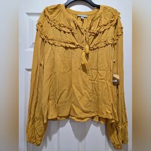 Ryegrass Chic Mustard Ruffle Blouse